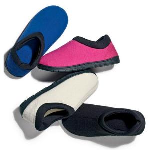 Memory Foam Unisex Slipper Regular Price: $14.99 Sale Price:  $9.99 DESCRIPTION Slip into something comfy. Plush padded memory-foam footbed cradles your feet for added comfort. Cozy fleece upper with stretch jersey collar. Treaded sole.